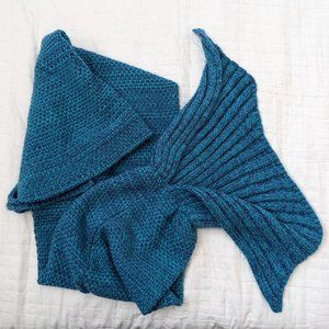 Mermaid Blanket! Knitted in shades of blue, sized for adult